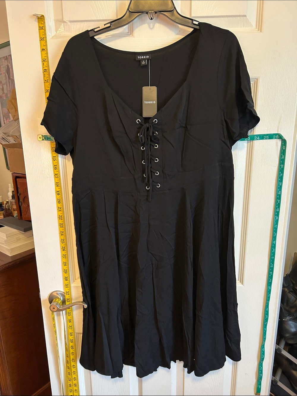torrid Black Lace-Up Short Sleeve Swing Mini Dress
